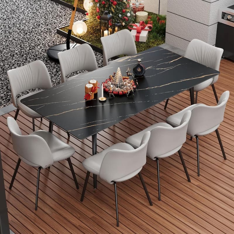 70.8-inch Outdoor Rectangular Sintered Stone Dining Table - 70.8"Wx35.4"Dx29.5"H - Black