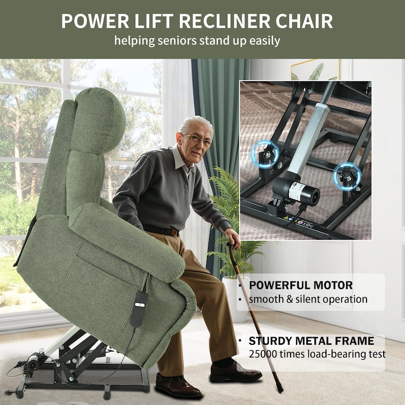 Flannel Power Lift Recliner with Side Pocket