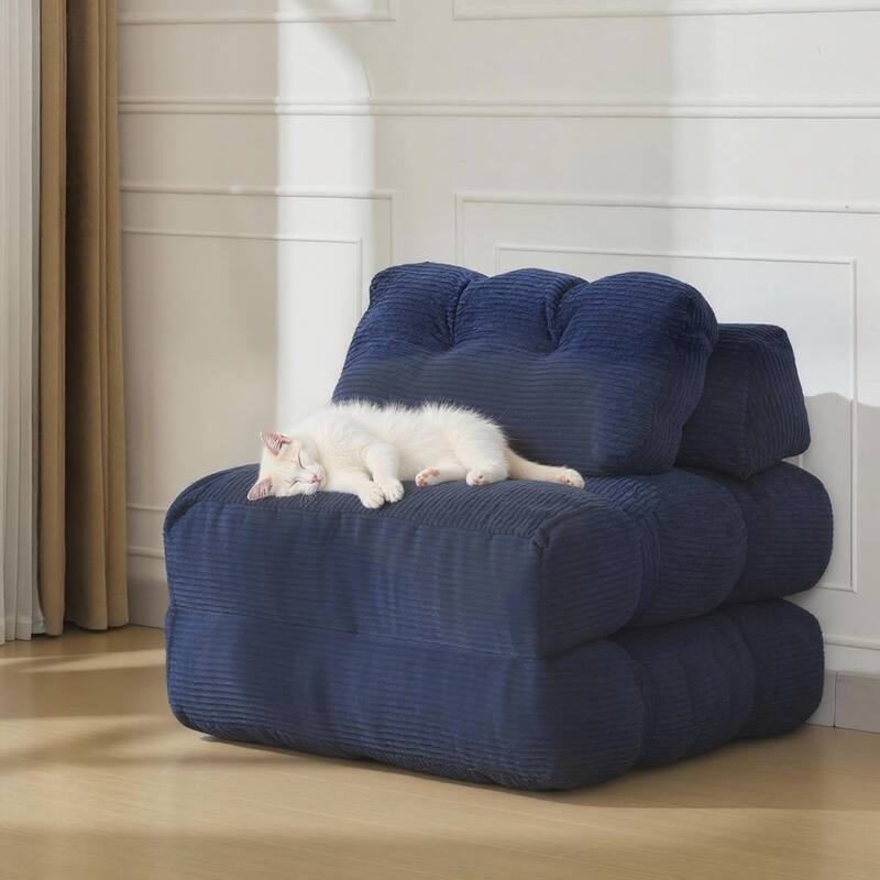 Folding Sofa Bed, Sleeper Chair, with Pillow - Navy Blue