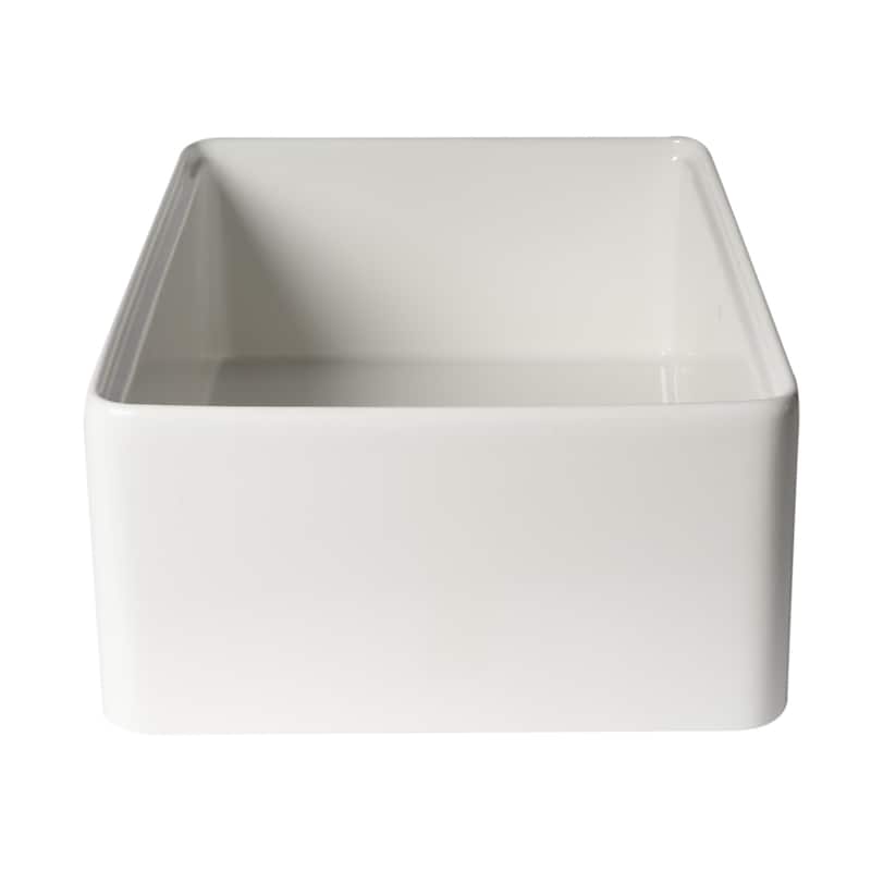 ALFI Brand White Smooth Apron Workstation 30" x 20" Single Bowl Step Rim Fireclay Farm Sink with Accessories