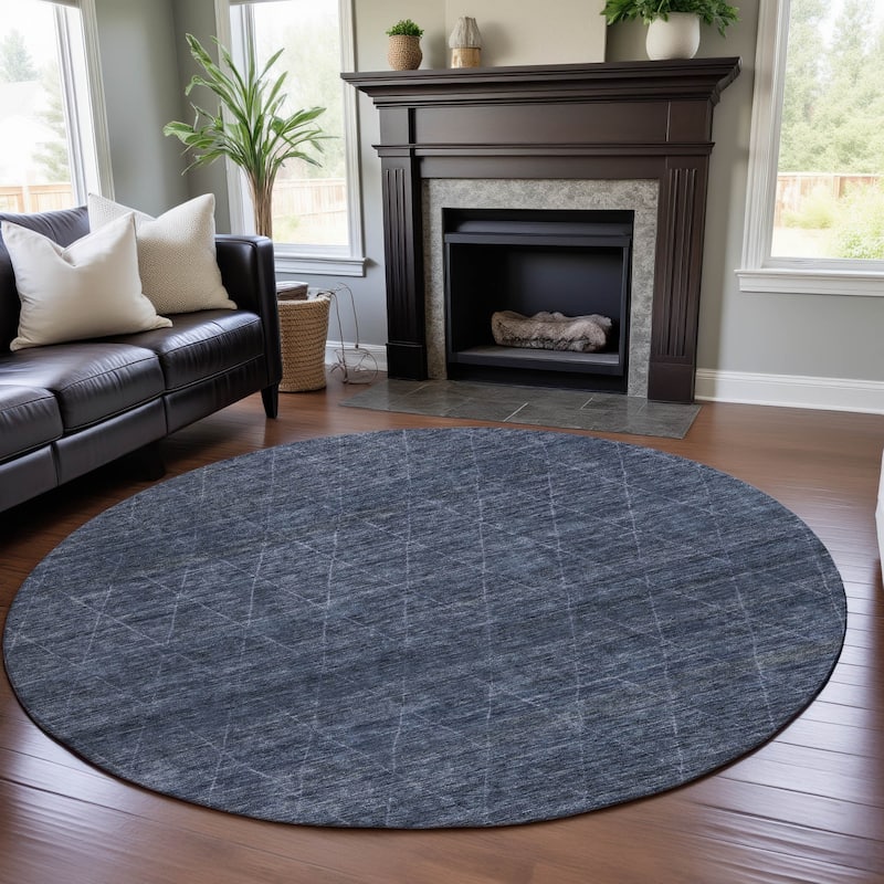 Premium Washable Super Soft Solid Trellis Mayfield Rug - Navy - 8' x 8'