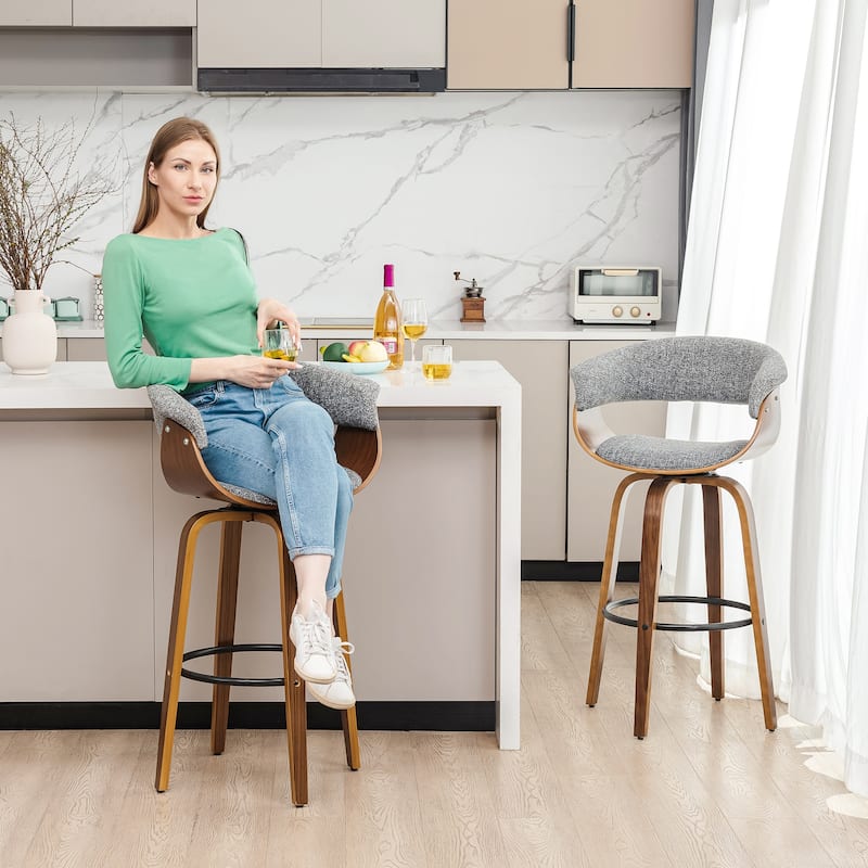 Glitzhome Small Space Set of 3 Swivel High Bar Stool Kitchen Chairs & Square Wood Top Pub Table