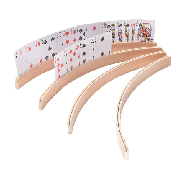 slide 2 of 6, GSE™ Set of 4 Playing Cards Holders, 17.5" Wooden Curved Playing Card Racks for Kids, Adults and Seniors