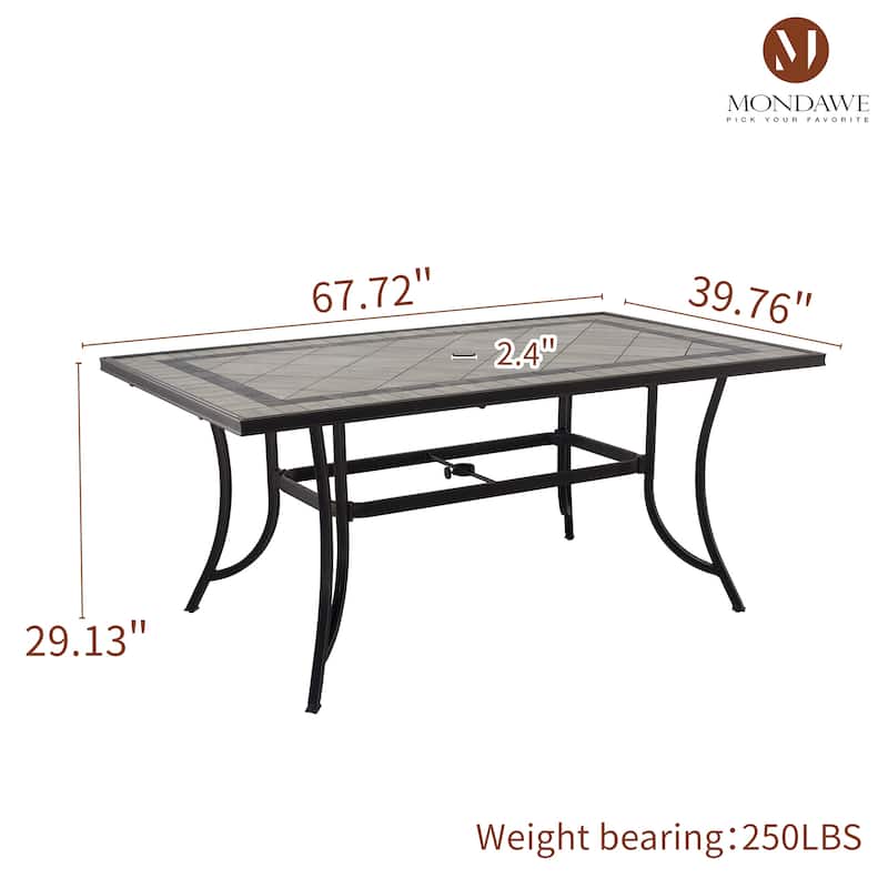 Rectangle Aluminum 67 in. Length Outdoor Dining Table with 2in Umbrella Hole