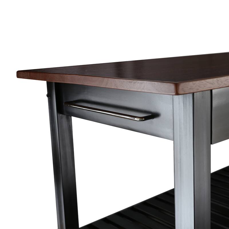 2-shelf Natural Solid Wood Top Kitchen Island - N/A