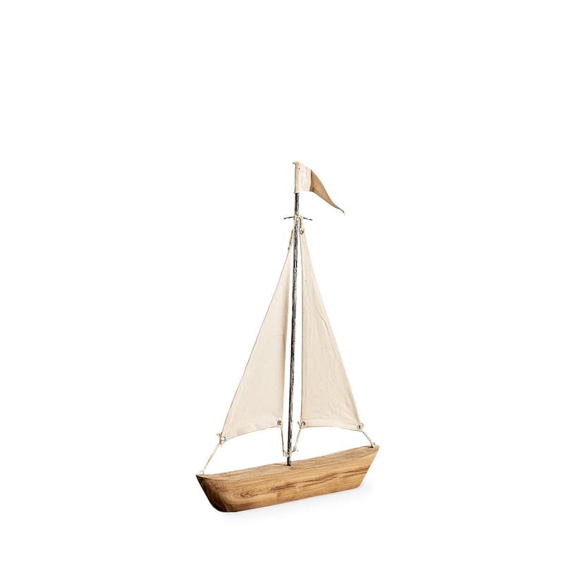 Tartane Brown & Cream Nautical Inspired Sailboat - Medium - 17"L x 2.3"W x 21"H
