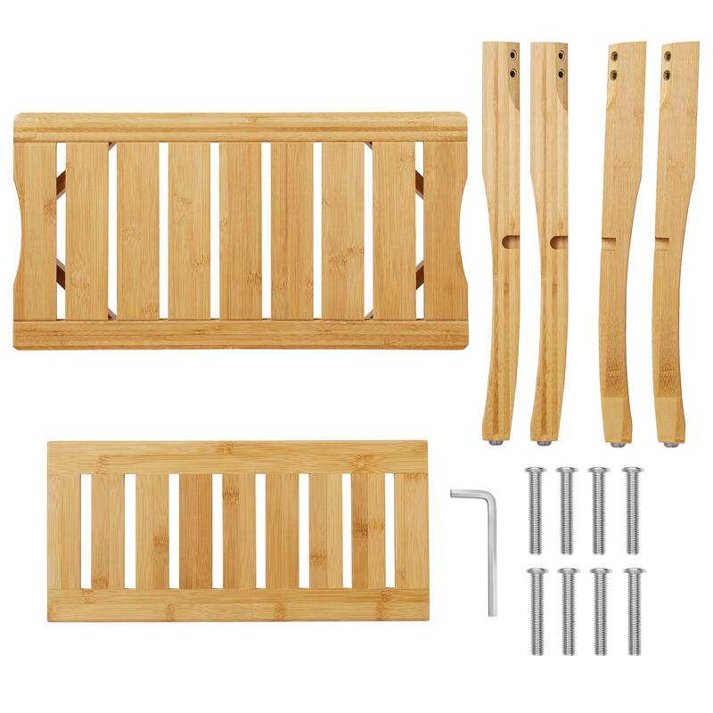 Bamboo Shower Bench w Storage Shelf 2Tier Bathroom Spa Stool Seat - Medium