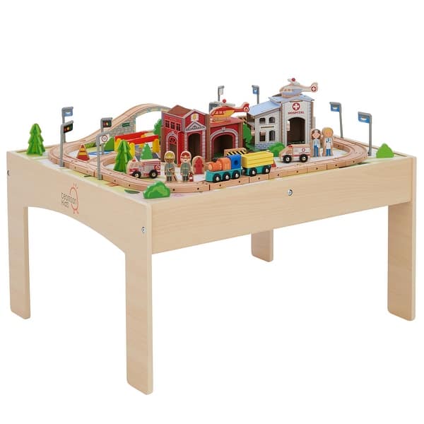 slide 2 of 12, Teamson Kids Preschool Wooden Train Activity Table with 85-Piece Accessories for Toddlers and Kids, Educational Pretend Play Toy