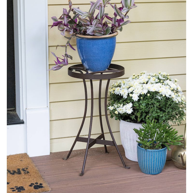 Achla Designs 18.75"H Roman Bronze Powedercoat Finish Wrought Iron Indoor Outdoor Tara Plant Stand - Middle, Patio Garden Accent