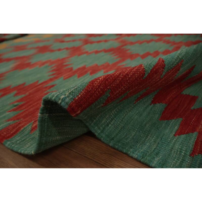 Hand Woven Oriental 100% Wool Carpet Southwestern All-Over Green Kilim Area Rug - 14' 5'' X 11' 3''