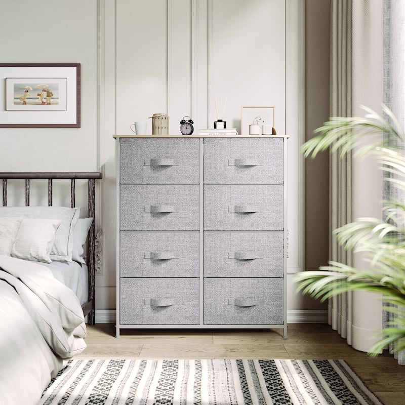 Modern 8-drawers Vertical Fabric Dresser Bedroom Storage Tower - Light Grey