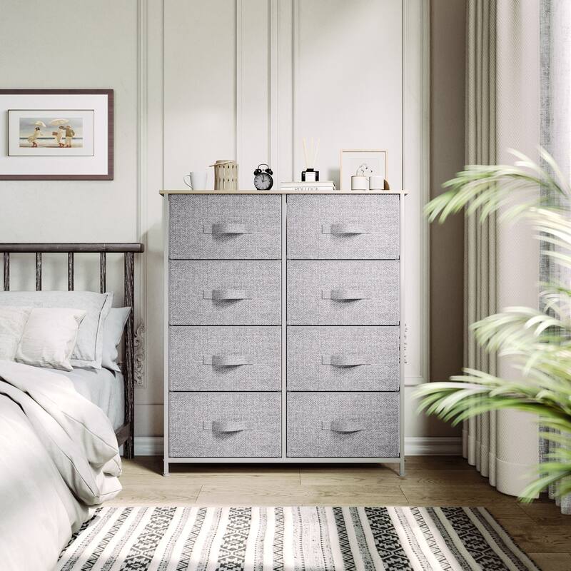 Modern 4/8/10-drawer Bedroom Fabric Dresser Storage Tower with Wood Top