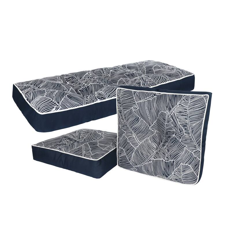 Outdoor/ Indoor 3-Piece Wicker Seat and Settee Cushion Set for Patio Furniture - O'Banana Leaves Navy
