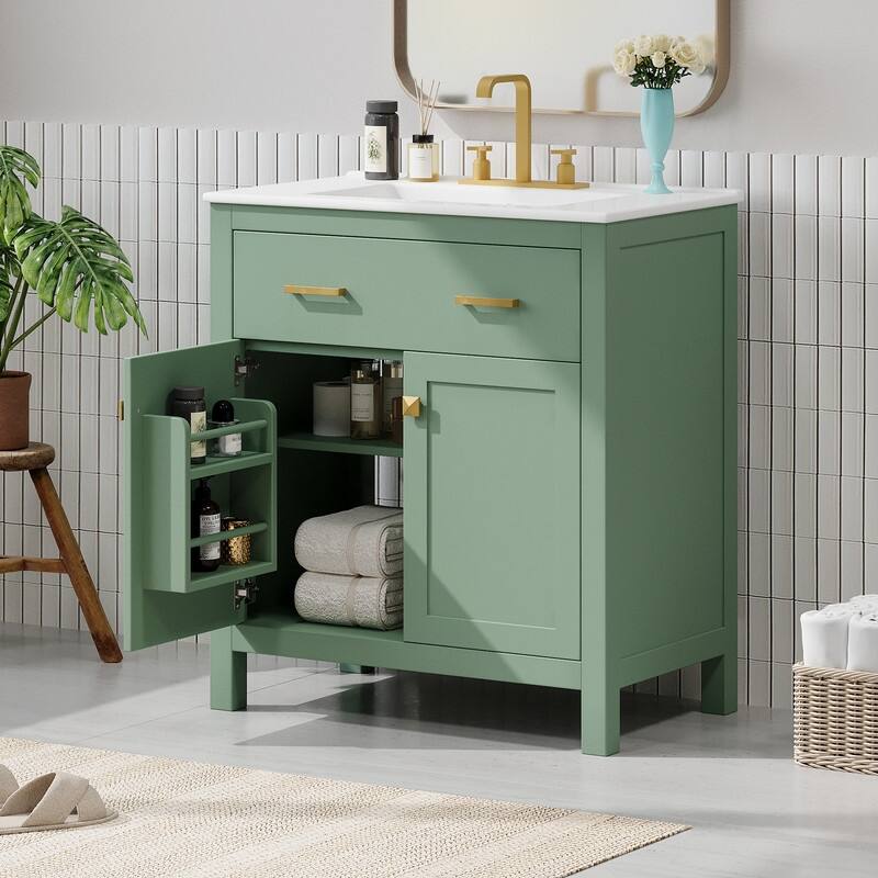 MEDUNJESS 30''/ 60'' Bathroom Vanity with Ceramic Sink, Bathroom Storage Cabinet