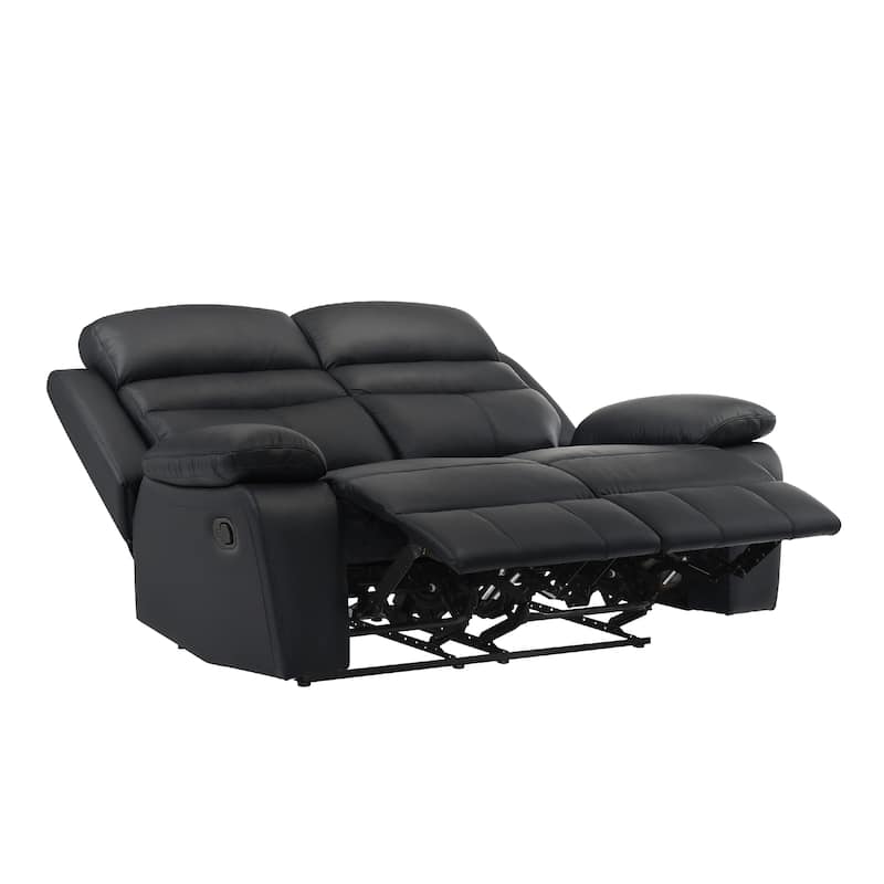 Hanna Manual Double Recliner Loveseat, Black Grain Leather, 64 Inch