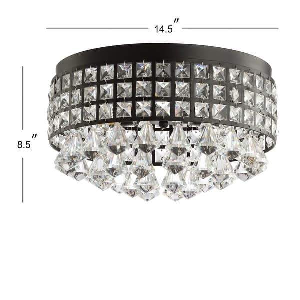 Evelyn 14.5" 3-Light Crystal Drops/Metal LED Flush Mount, Black by JONATHAN Y