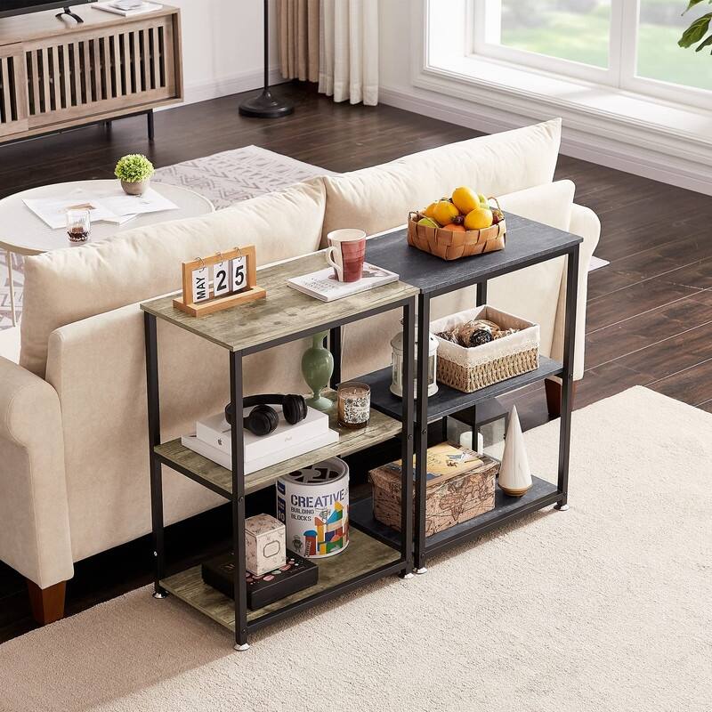 Tall End Side Table,30" Height Nightstand with 3-Tier Storage Shelf - 21.6"D x 13.8"W x 30"H