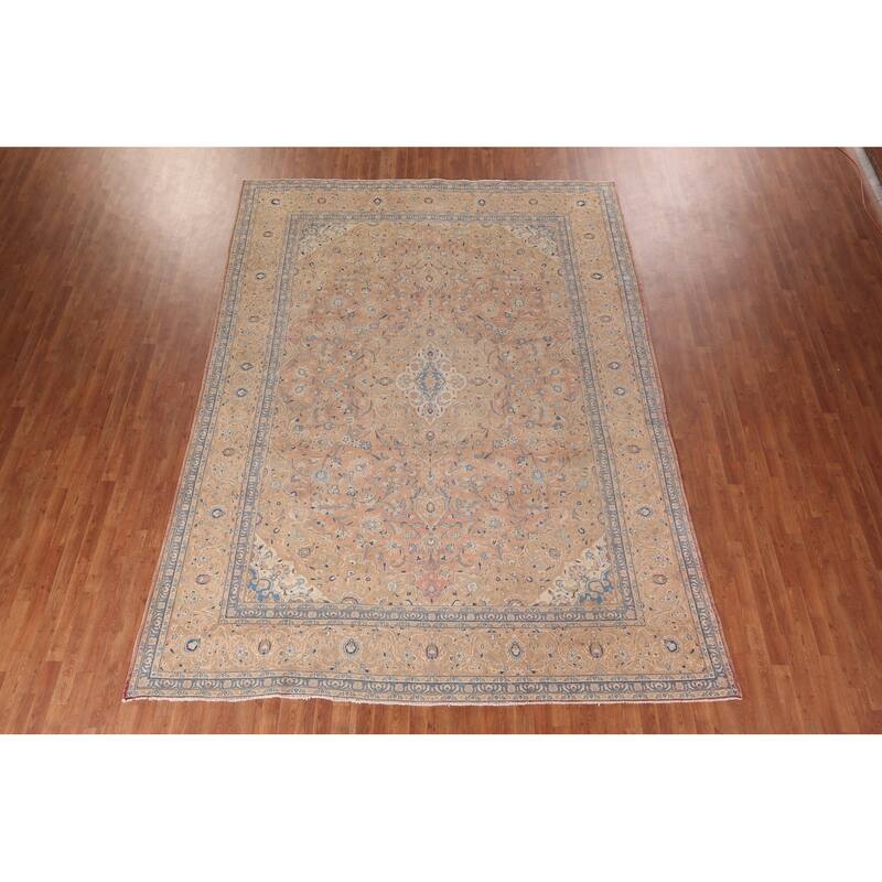 Traditional Mashad Persian Vintage Area Rug Hand-Knotted Wool Carpet - 9'4"x 12'5"