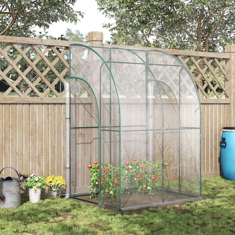 Outsunny Outdoor Walk-In Lean to Wall Tunnel Greenhouse with 2 Zippered Roll Up Doors, 5 x 4 x 7 ft - 56.25"L x 46.5"W x 83.5"H