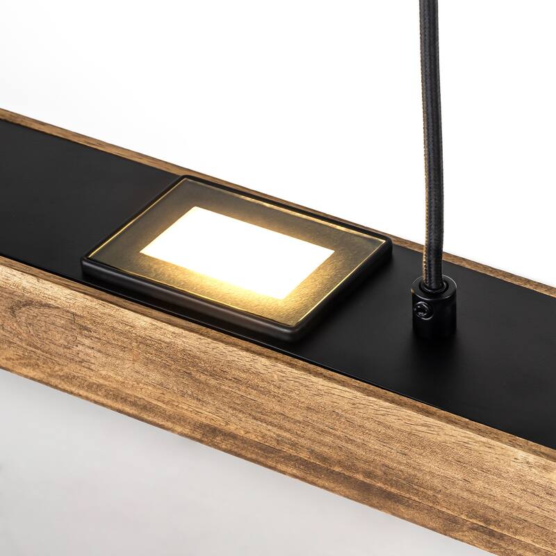6-Light Modern Farmhouse Brown Wood Linear Integrated LED Island Pendant for Kitchen Dining Room - 31.4 in. L