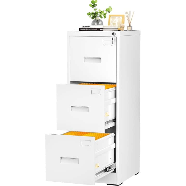 3 Drawer Mobile/Vertical File Cabinet for Home Office - White-15'' W