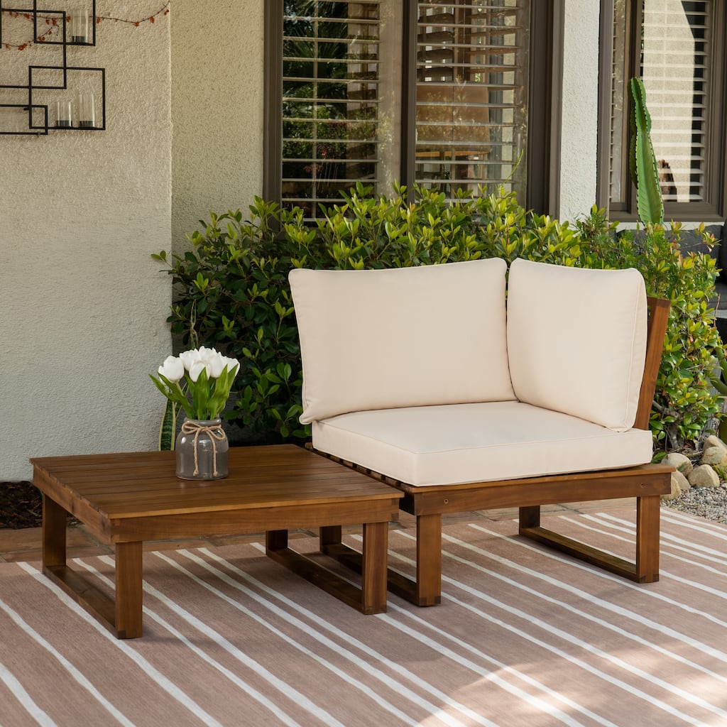 Fisher Acacia Wood Outdoor 2-PIece Table/Corner Chair Set