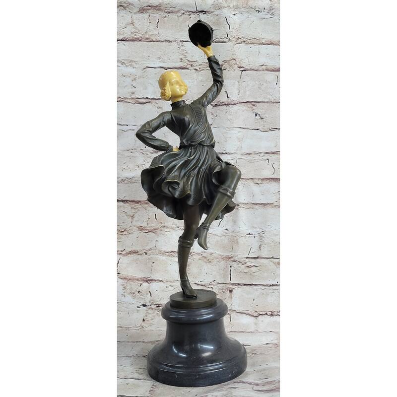 Russian Tambourine Dancer Bronze Metal Resin Head Sculpture Statue Marble Base