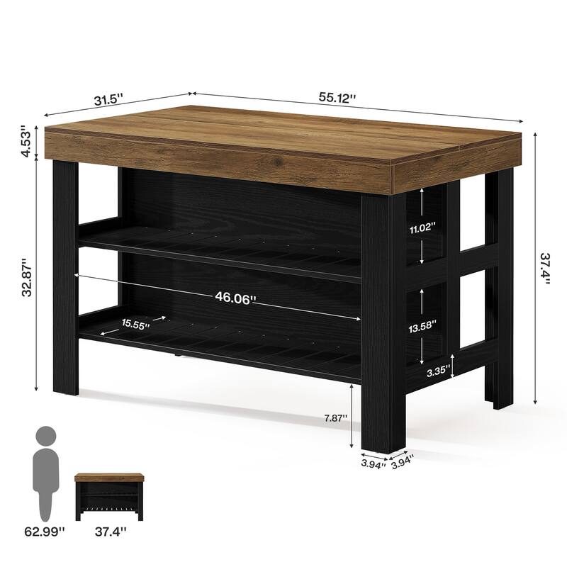 Kitchen Island with Seating and Storage Shelves