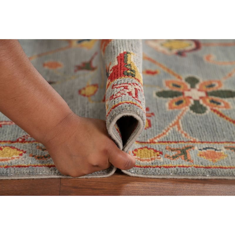 Light Blue Oushak Oriental Runner Rug Handmade Wool Carpet - 2'9" x 10'5"