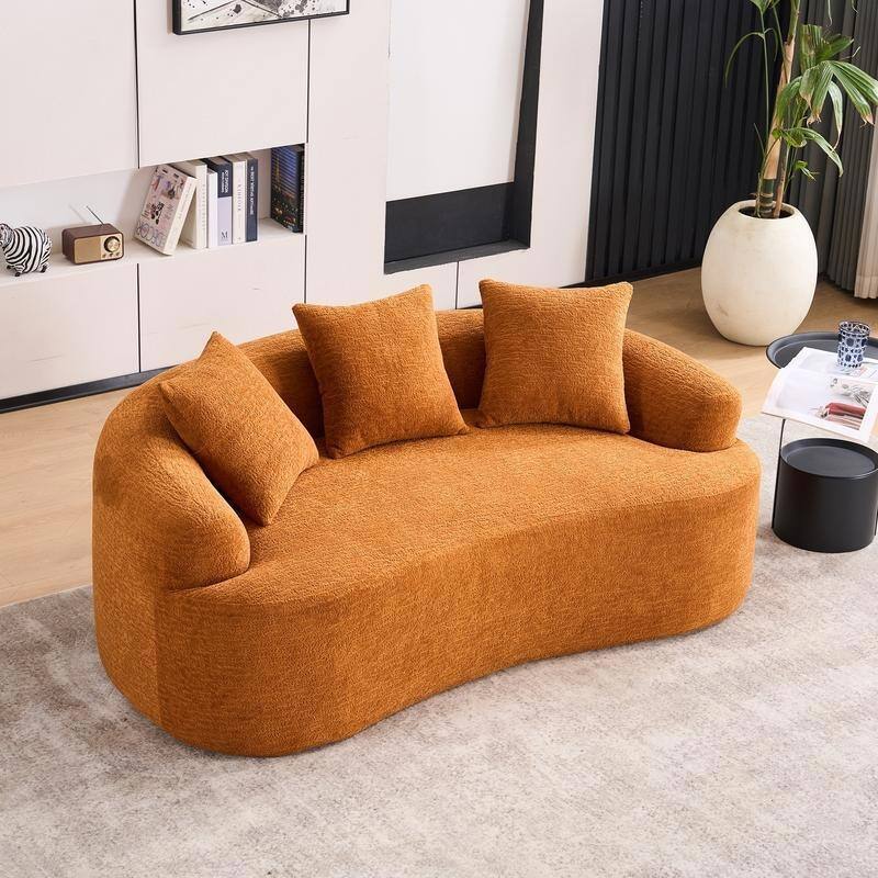 2-Seater Plush Curved Sofa,Pink Chenille,Compact,No Assembly,300lbs