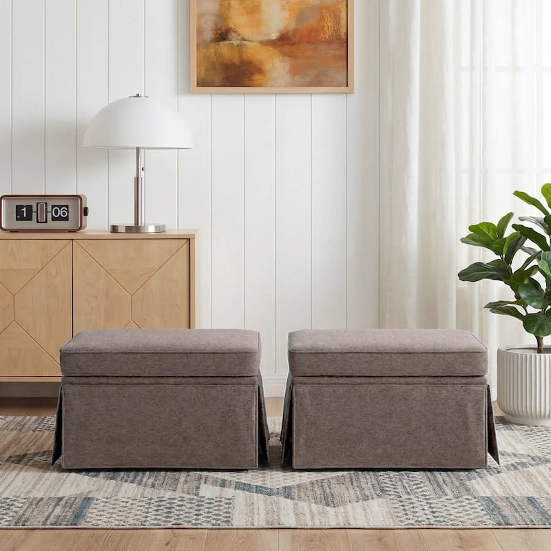 2 Set Rectangle Chenille Upholstered Storage Ottoman
