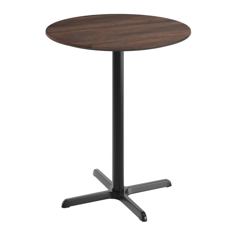 Commercial HPL Tabletop with Bar Height Crisscross Base - 36"W x 36"D x 42"H - Dark Brown/Black Base
