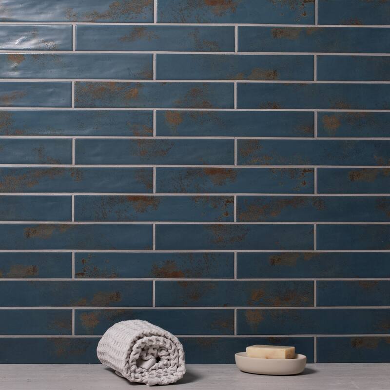 Rural 2 in. x 12 in. Ceramic Subway Wall Tile - 2 in. x 12 in. - Slate Blue Satin
