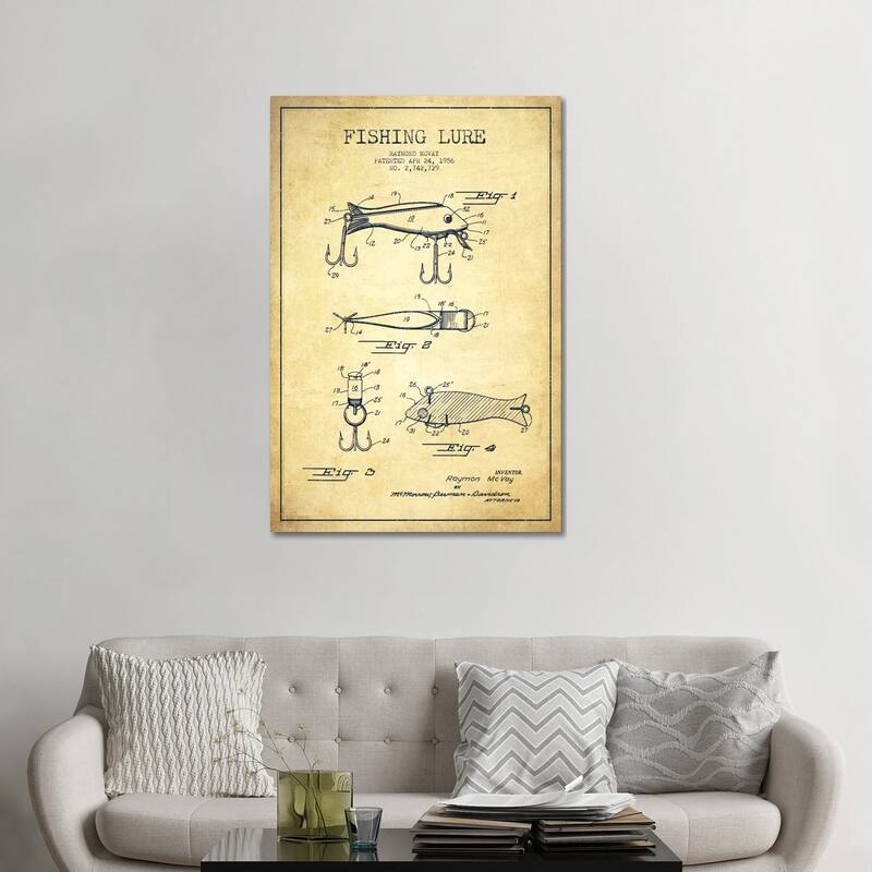 iCanvas "Fishing Tackle Vintage Patent Blueprint" by Aged Pixel Canvas Print - 48x32x1.5