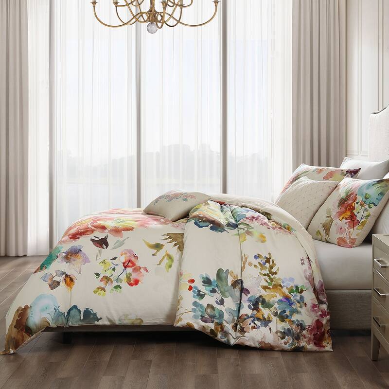 Bebejan Antique Flowers Ivory 100% Cotton 5-Piece Reversible Comforter Set
