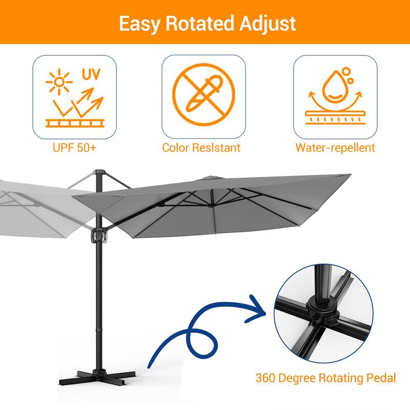 BONOSUKI 10x8FT Cantilever Patio Umbrella 360 Rotation and Canopy