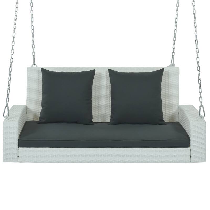 Wicker Porch Swing for 2 with Includes Cushion and Pillows, 500lb Capacity Rust-Proof Chains