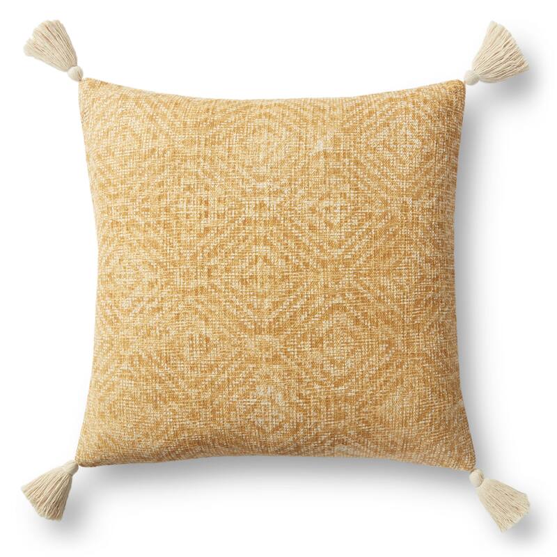 Alexander Home Distressed Tribal Diamond Tassel Pillow - 22" x 22" Cover w/Poly - Yellow