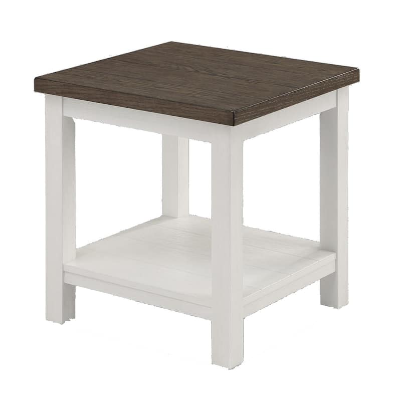 22 in. White and Brown Square Wood End Table, Sturdy Build End Side Table for Living Rooms