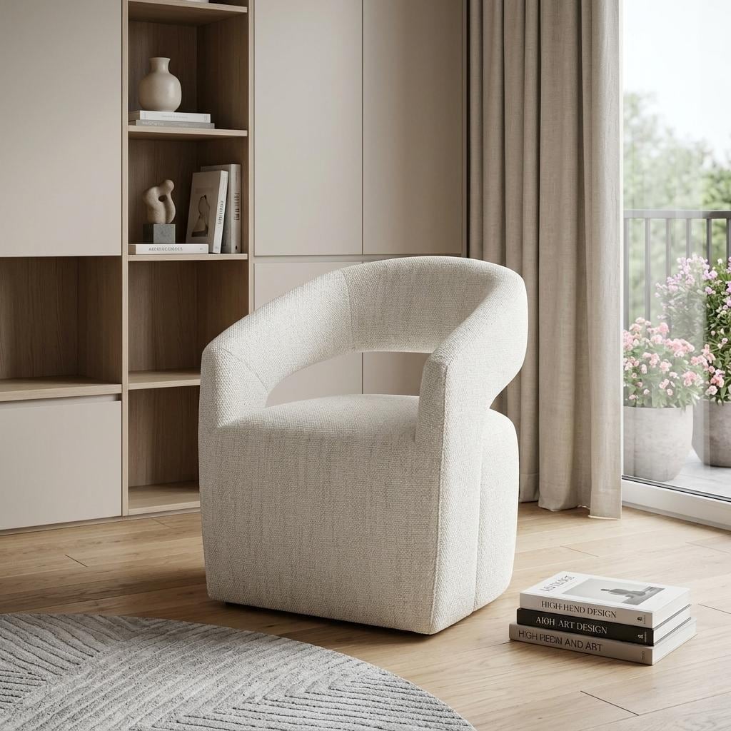 HomeRoots 26" Cream Fabric Arm Chair - 25.50 in. x 32.00 in. x 25.50 in.
