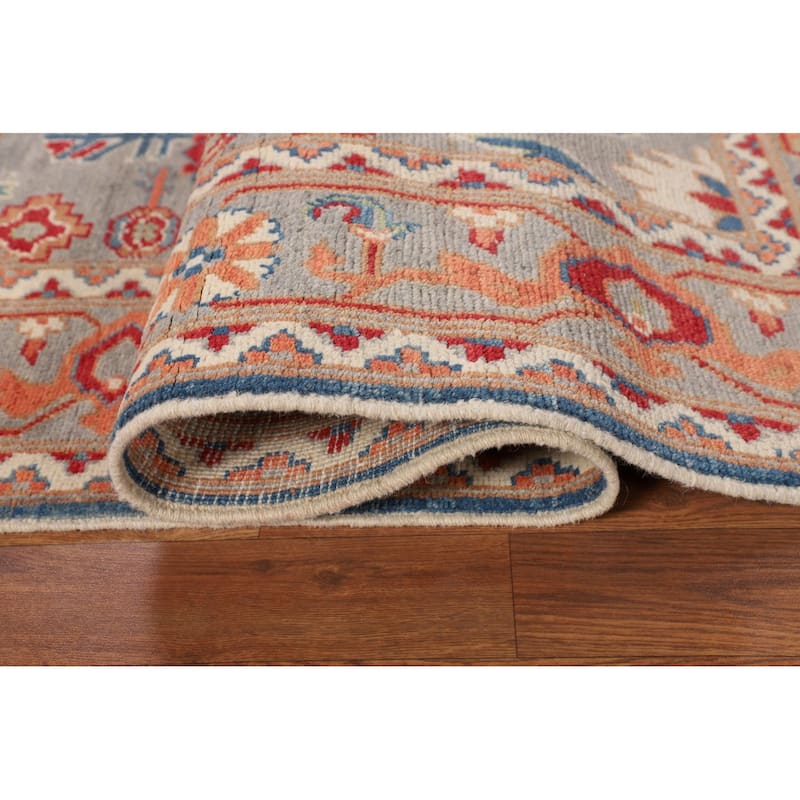 Grey Kazak Oriental Area Rug Handmade Geometric Wool Carpet - 5'0" x 6'8"