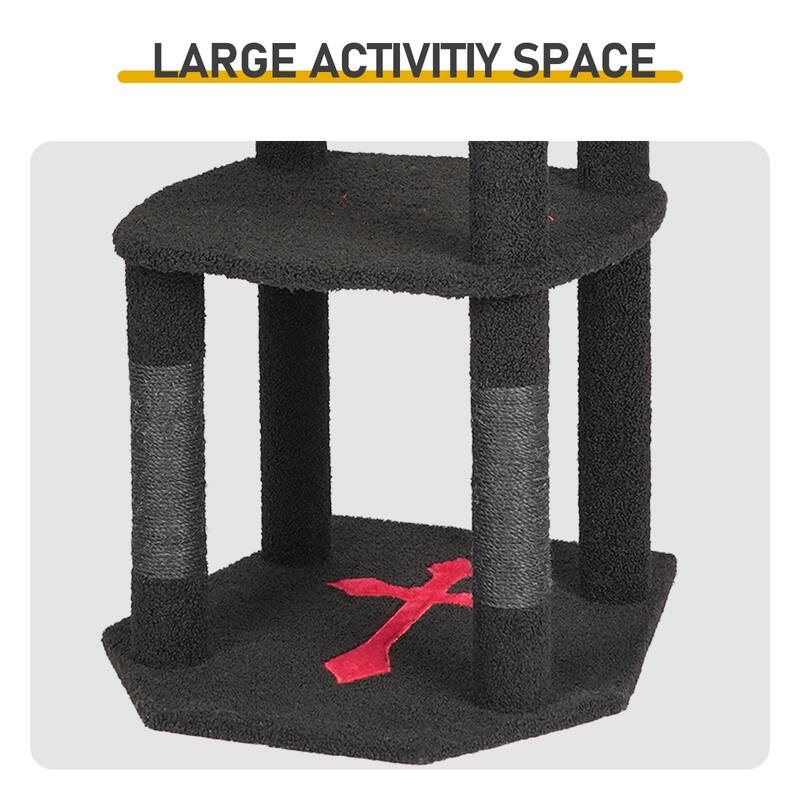 57" Gothic Cat Tree with Multi-Level Platforms and Scratching Posts Cozy Condo and Coffin Bed