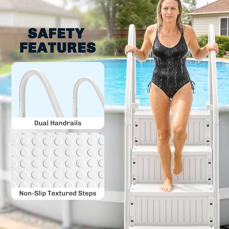 Outsunny 4-Step Swimming Pool Ladder, HDPE with Dual Handrails and Non-Slip Steps for Above Ground Pools