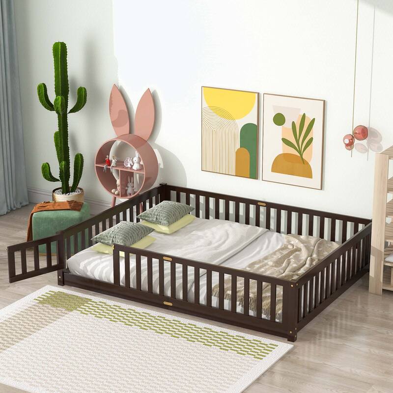 Durable Floor Platform Bed with Fence