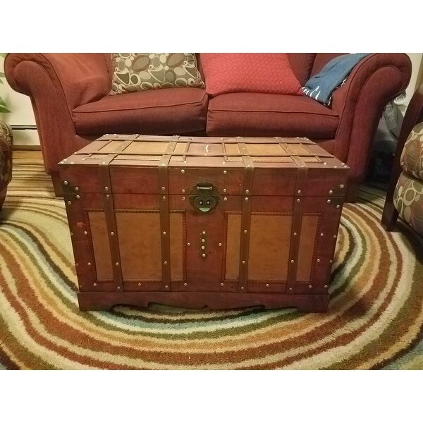 Antique Style Red Wool Steamer Trunk