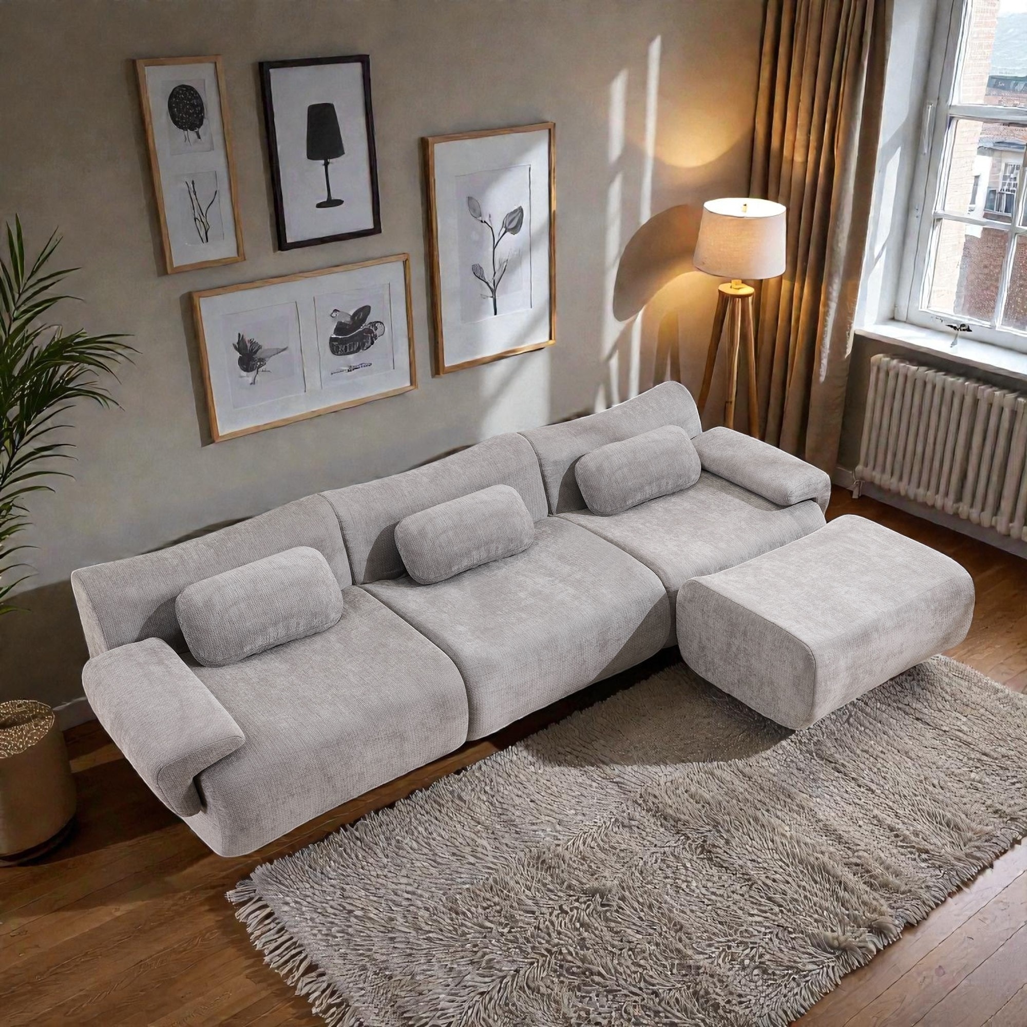 Modular Chenille Sofa Set with Armchair, Extra Large Deep Seat 3