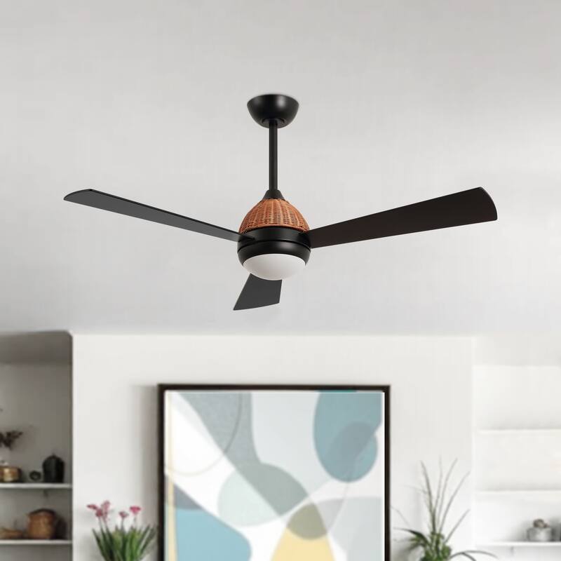 52" 3-Blade Ceiling Fan with LED Light and Remote Control - Black