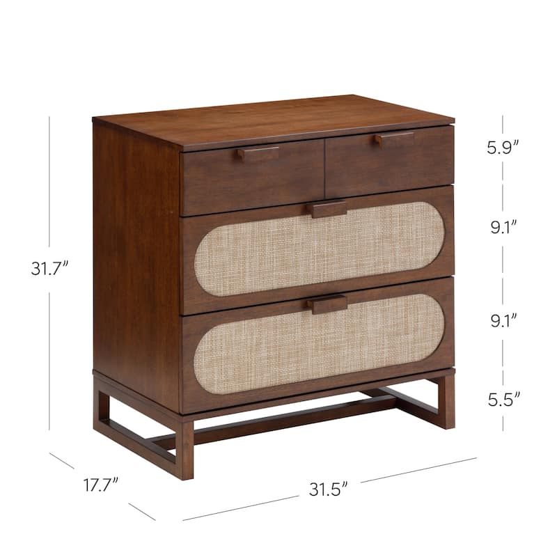 Paxton Mid-Century Modern 3-Drawer Dresser with Solid Wood Frame and Rattan Accent