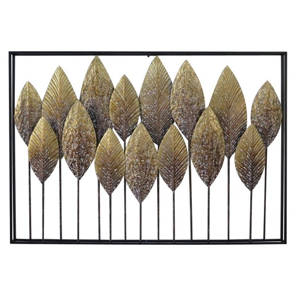 Large Rectangular Whitewashed Gold Leaves Metal Wall Decor 40" x 28". Opens flyout.