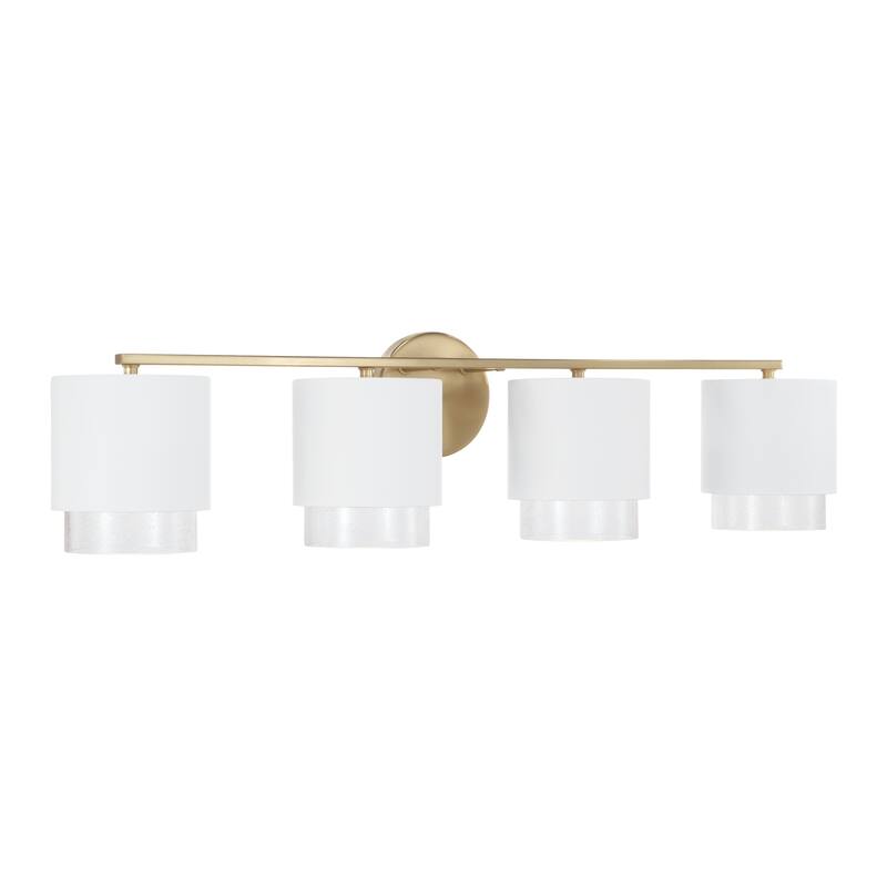 33.50"W x 8.25"H 4-Light Cylindrical Metal Vanity with Seeded Glass - N/A - Matte Brass and White